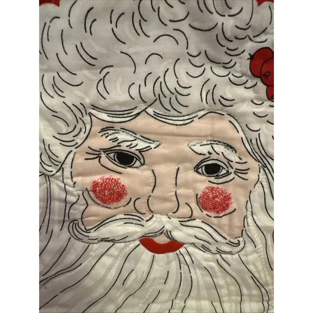 Vtg Santa Shaped Like A Stocking Wall Hanging Handmade 2 Bells Christmas Decor